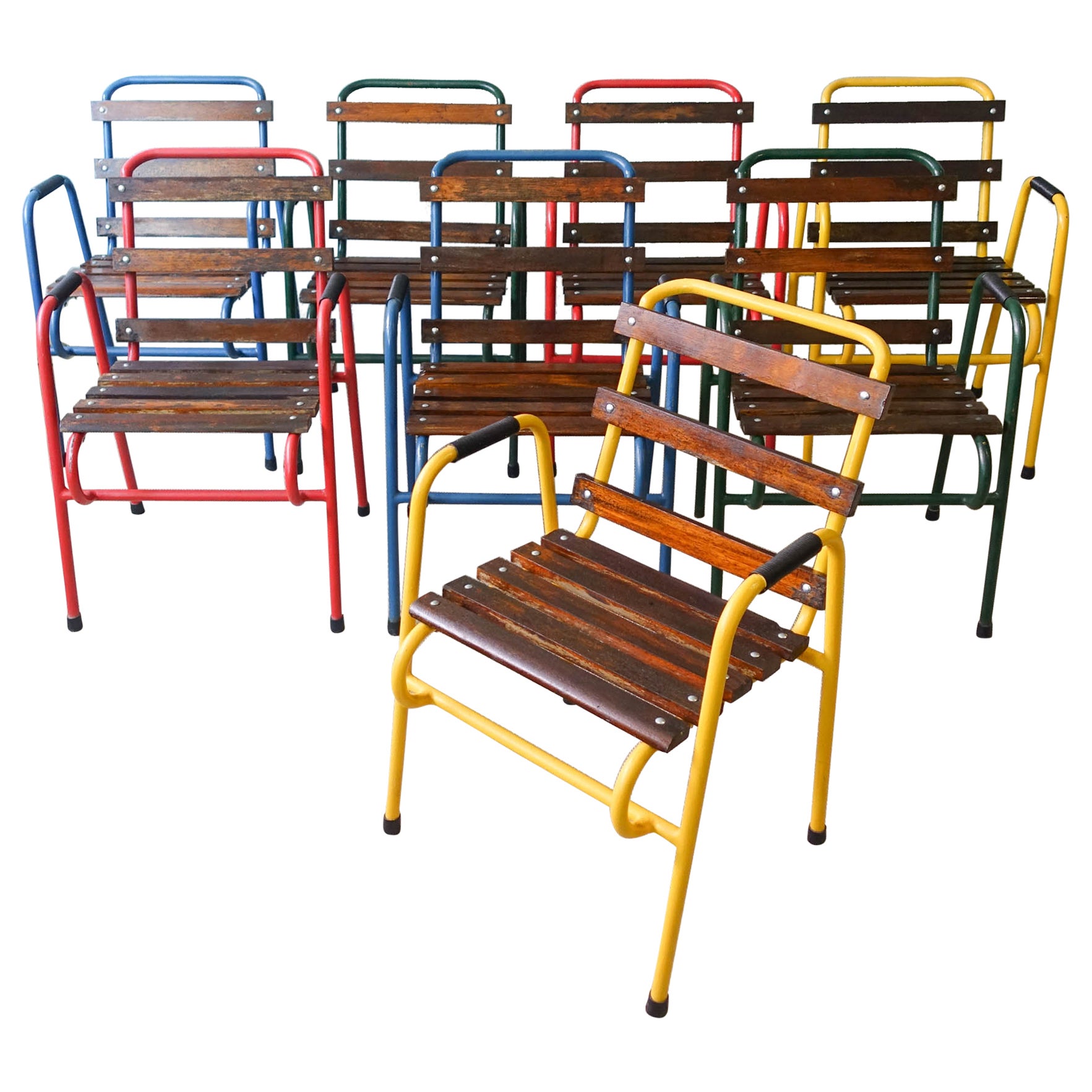 Set of 8 Industrial Colorful Armchairs by Altamira, 1960's