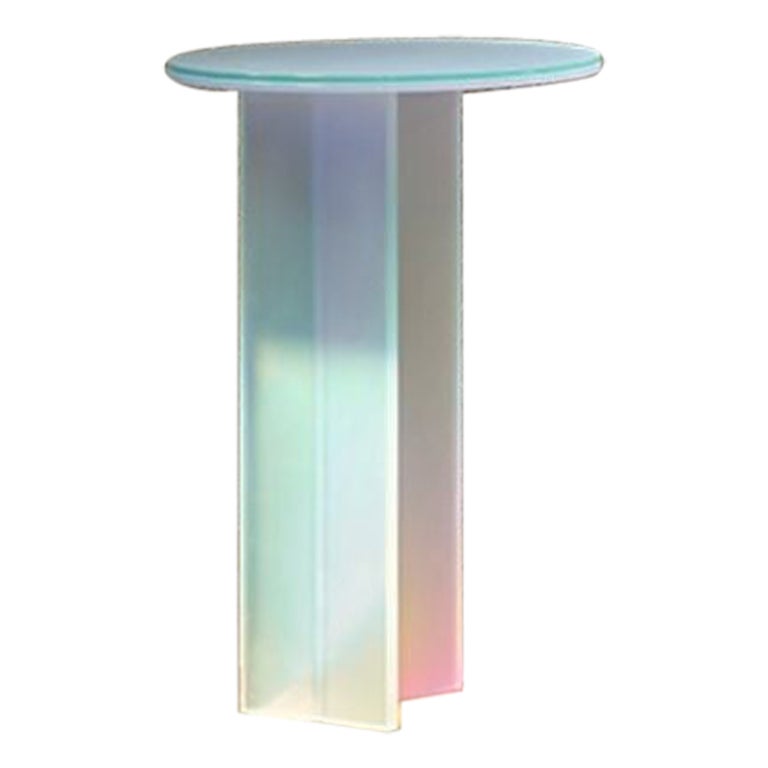 Isola Dichroic Satin Glass T Side Table by Brajak Vitberg For Sale