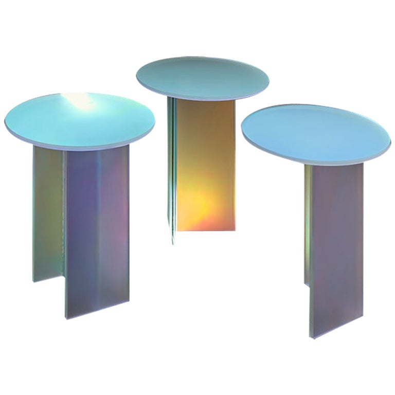 Set of 3 Isola Dichroic Satin Glass L, H and T Side Tables by Brajak Vitberg