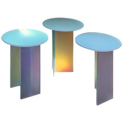 Lot de 3 tables d'appoint Isola Dichroic en verre satiné L, H et T de Brajak Vitberg