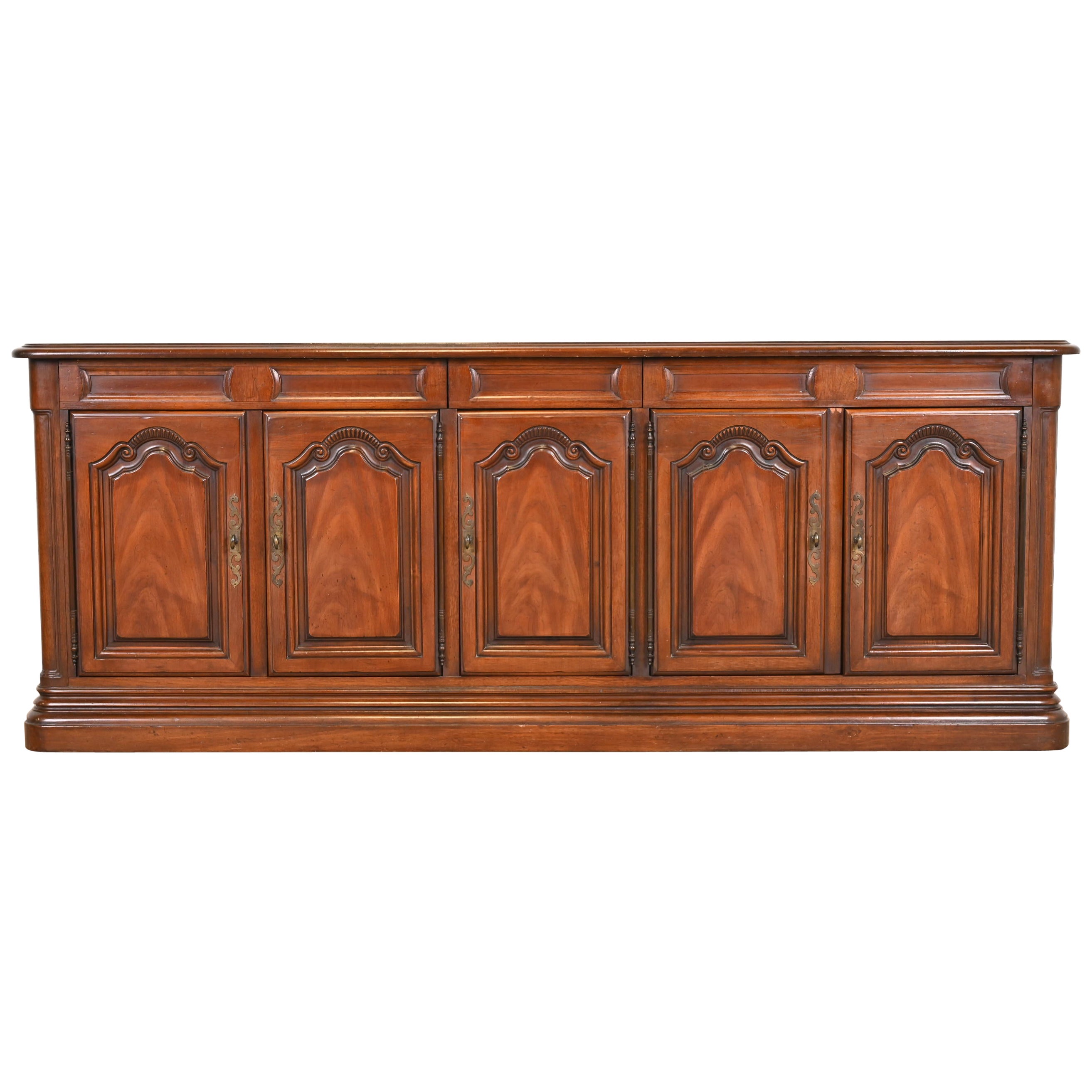 Drexel French Provincial Louis XV Carved Walnut Sideboard or Bar Cabinet For Sale