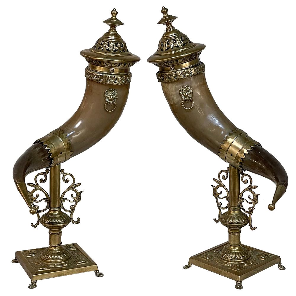 Pair 19th Century Brass & Horn Trophies For Sale