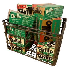 Vintage Brillo Pad Boxes in Wire Crate, salute to Andy Warhol
