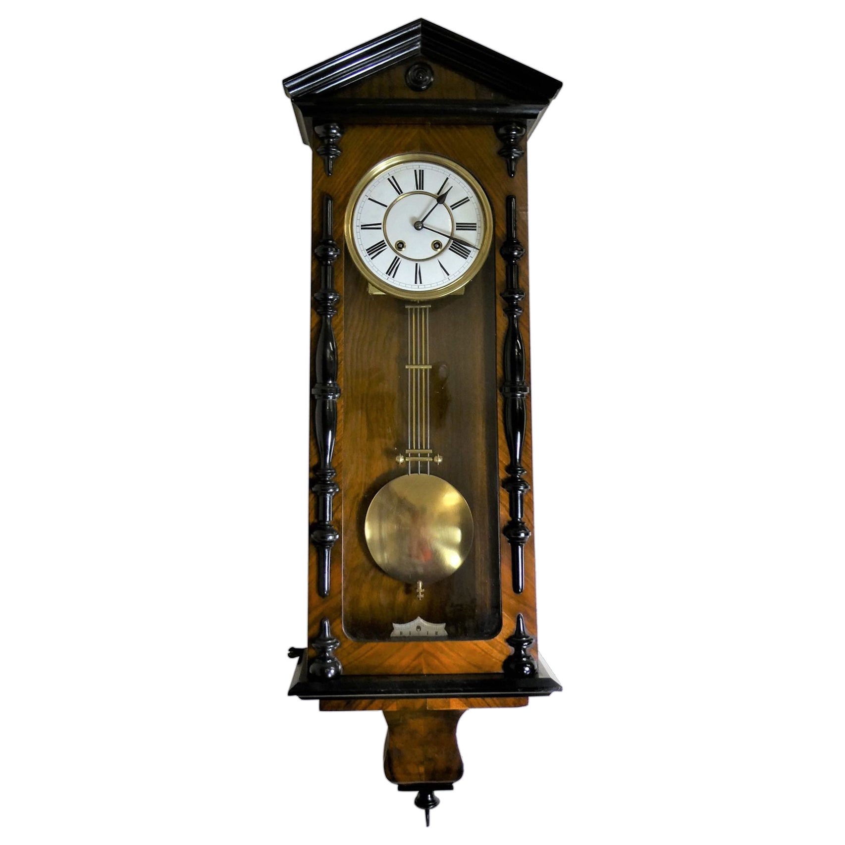 Victorian Walnut and Ebony Vienna 'Regulator' Wall Clock For Sale