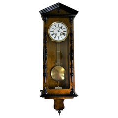 Retro Victorian Walnut and Ebony Vienna 'Regulator' Wall Clock