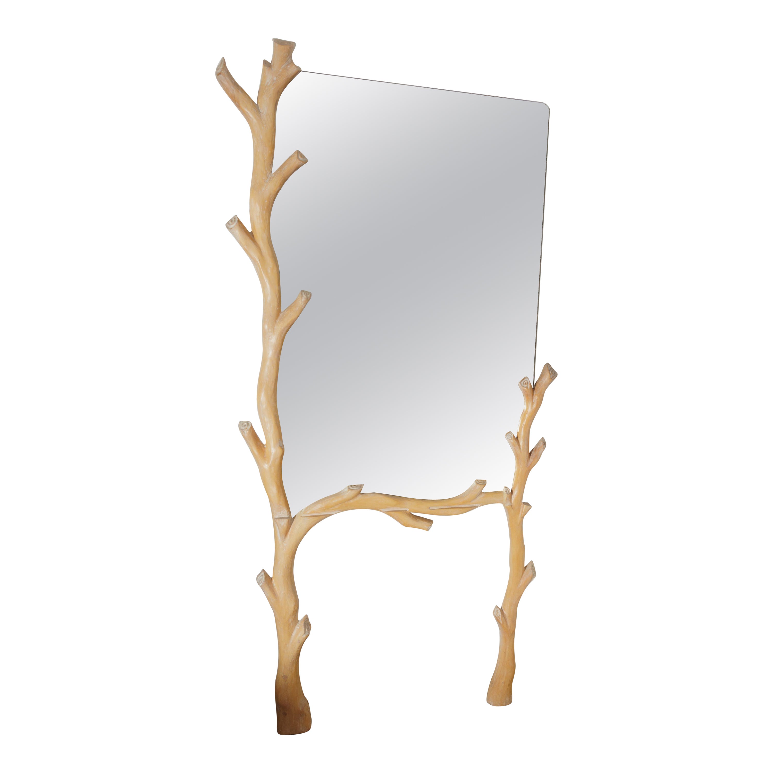 Unusual Tree Form Surround Standing Mirror with a Whitewash Finish