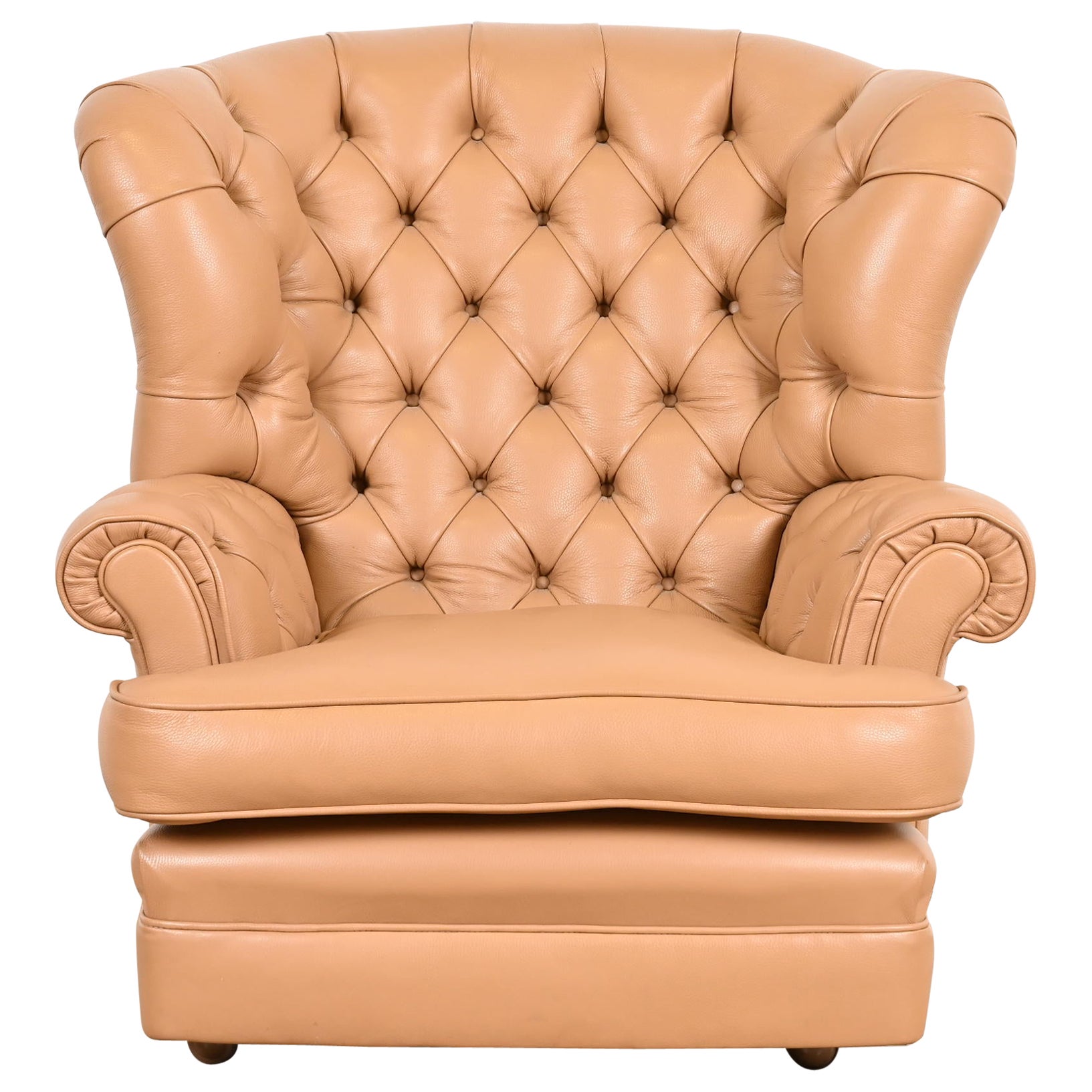 Vintage Tufted Leather Chesterfield Wingback Lounge Chair For Sale