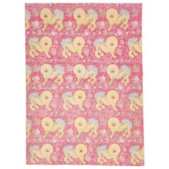 Tapis en laine moderne chinois de style Art Déco en rose avec motif pictural