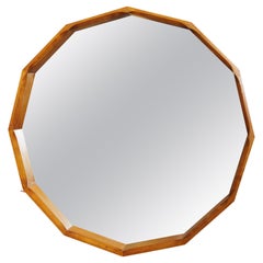 Unusual Twelve Section Wood Surround Round Mirror