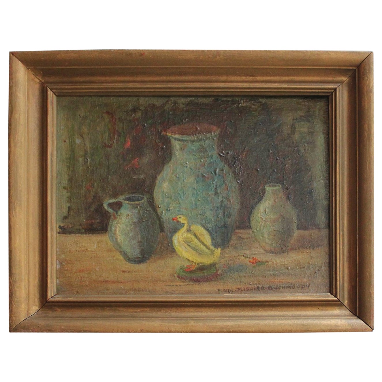 Elaine Plishker Auchmoody Nature morte au canard Huile sur toile en vente