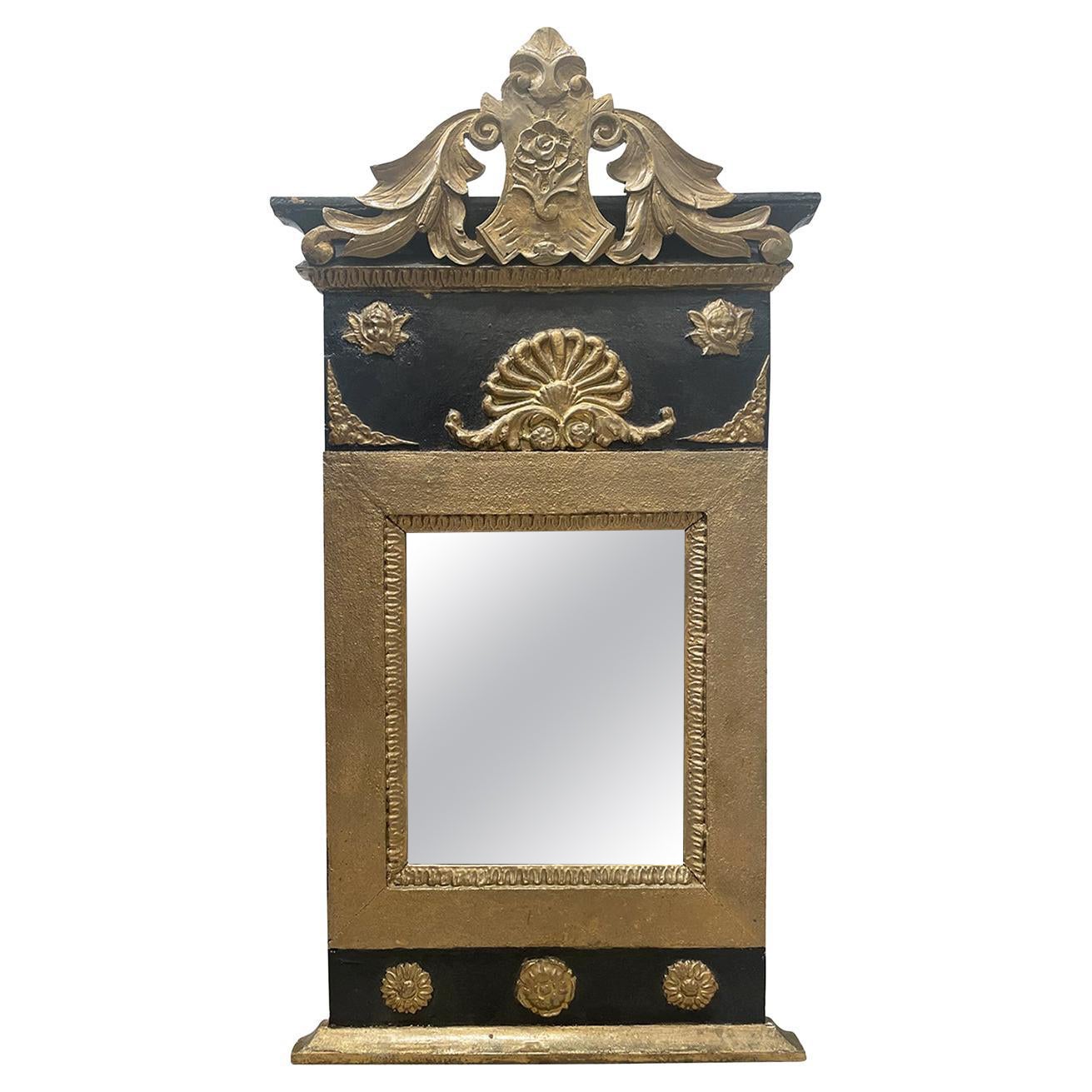 19th Century French Gilded Pinewood Wall Glass Mirror - Antique Wall Décor For Sale