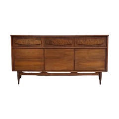 Used Mid Century Modern Dresser with Burl-wood Accents