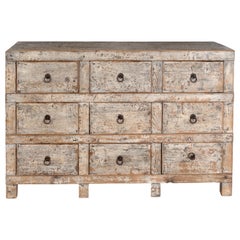 Vintage Nine Drawer Chest in Antiqued White Paint Patina 