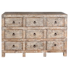 Nine Drawer Chest in Antiqued White Paint Patina 