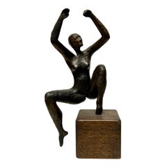 Retro Modernist Figurative Bronze Sculpture 