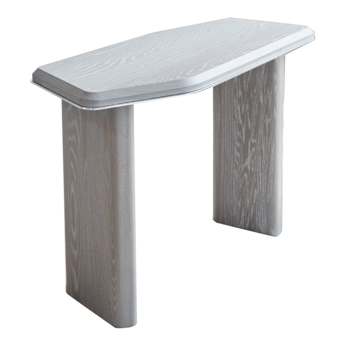Table console en chêne et aluminium poli faite à la main, 45 po. (L), Mary Ratcliffe Studio en vente