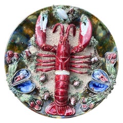 Vintage Palissy Majolica Lobster Plate 12.25” 