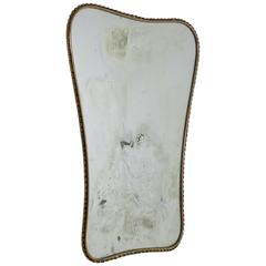 Large Italian Wall Mirror with Twisted Brass Decoration, 1940s