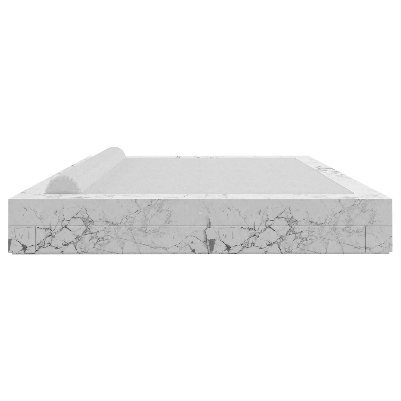 Bed White Marble 260x260x40-220x220cm mattress, drawer Germany handcrafted pc1/1 For Sale
