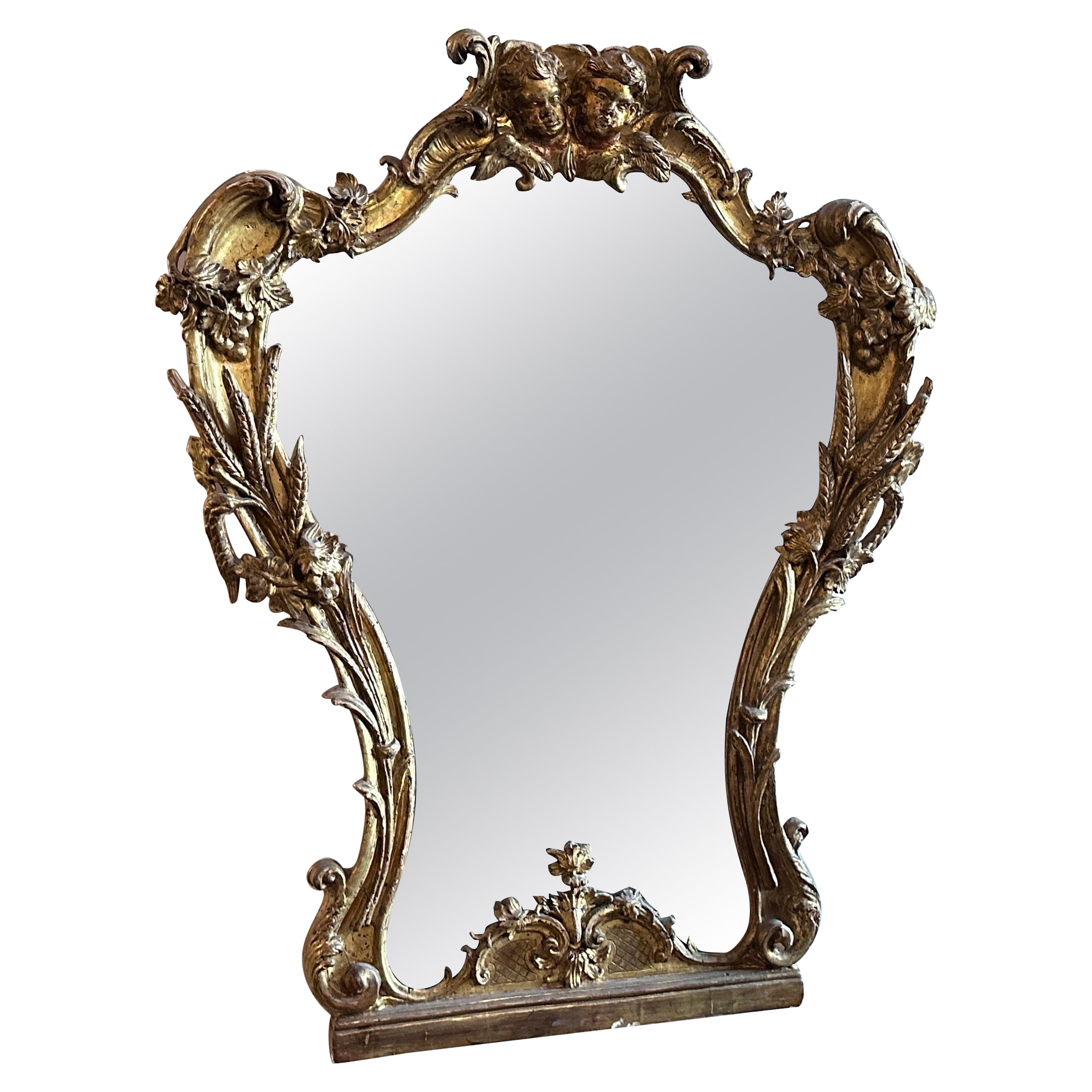 1750s Baroque Hand-Carved Giltwood Sicilian Wall Mirror For Sale