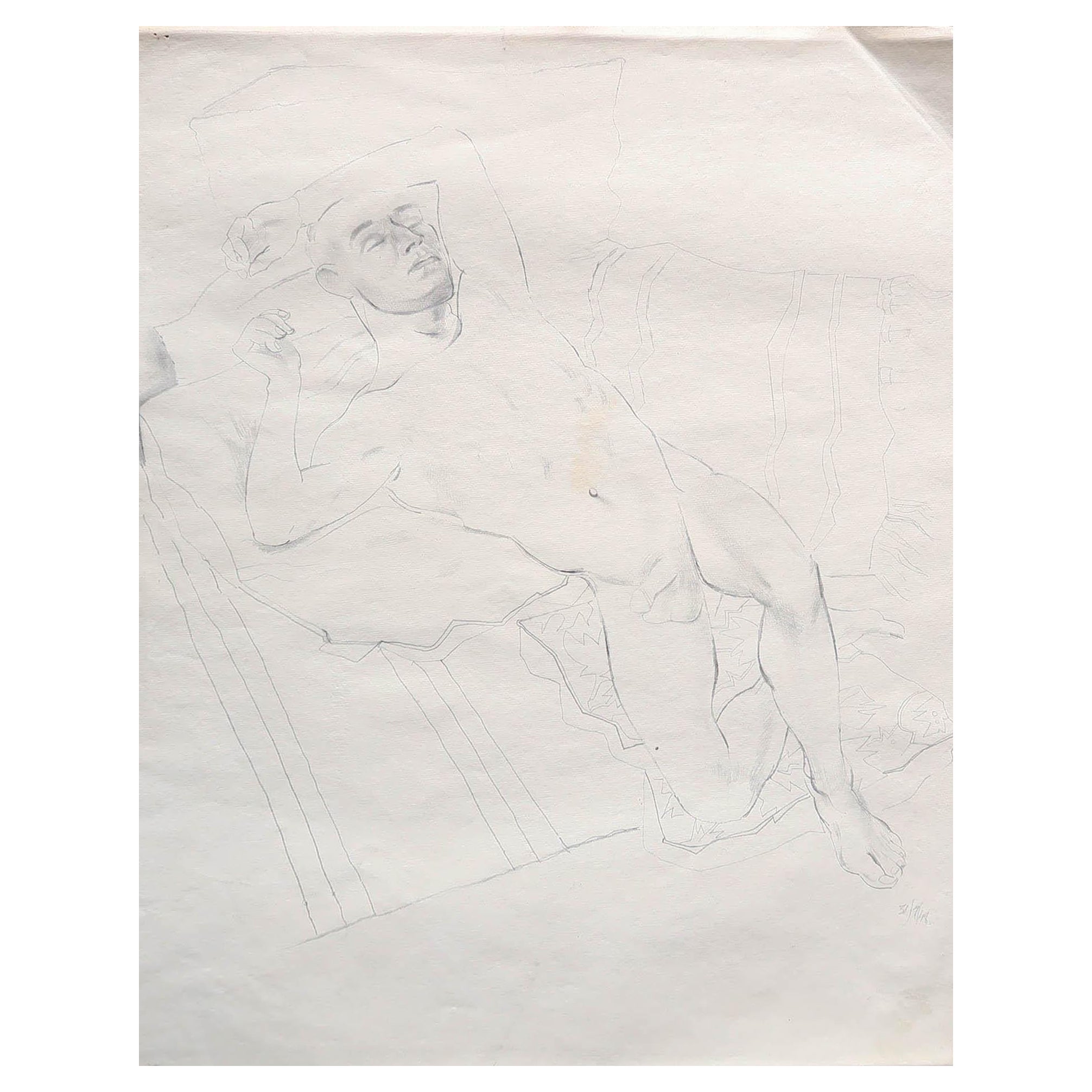Male Nude. Peter William Ibbetson. Graphite On Paper. Dated 1948