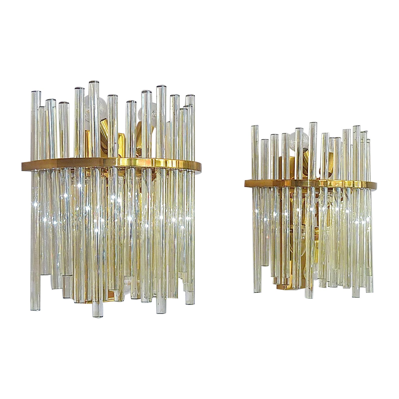 Large Pair Bakalowits Miracle Sputnik Style Sconces Gilt Murano Glass Venini Era For Sale