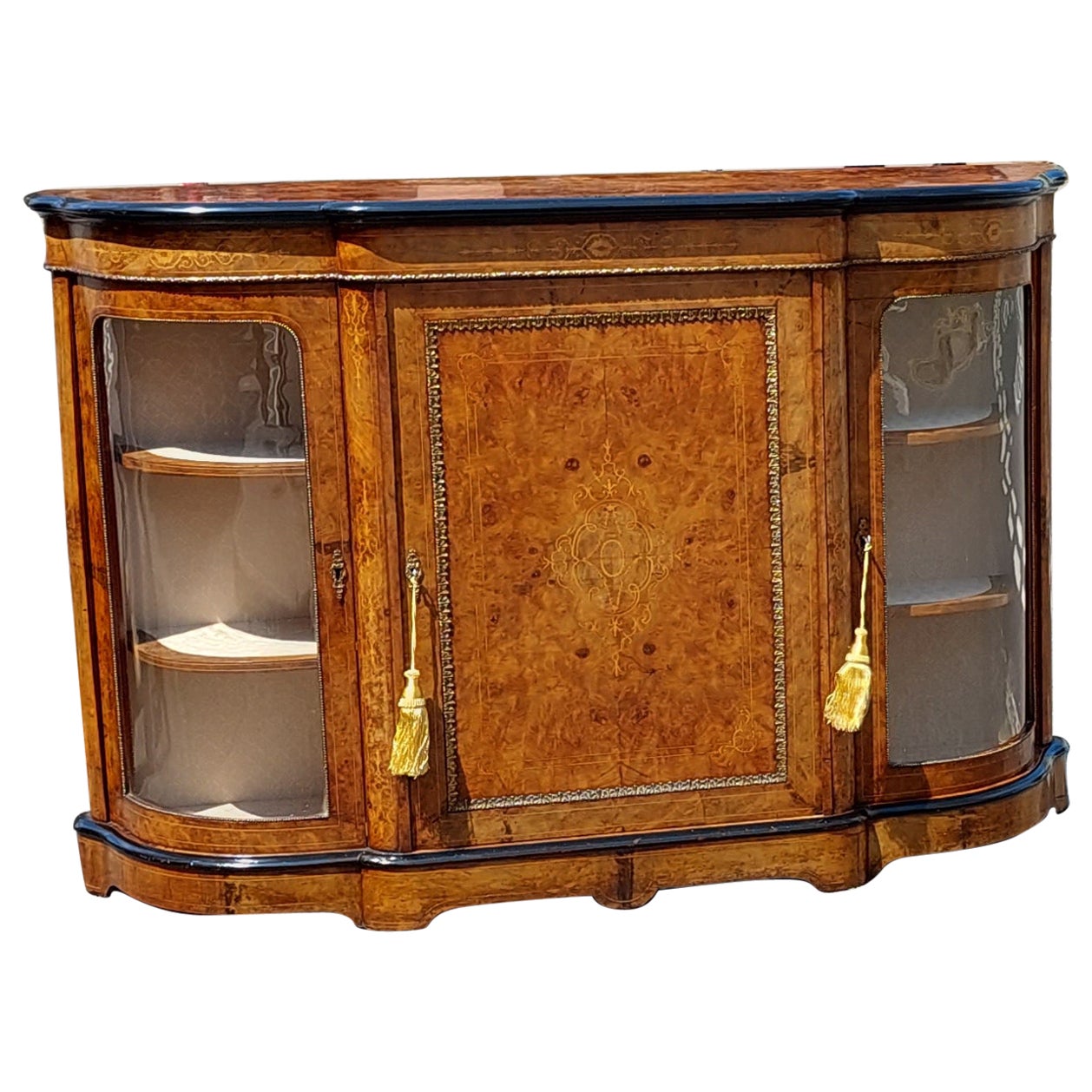 Victorian Burr Walnut Bow Fronted Credenza 