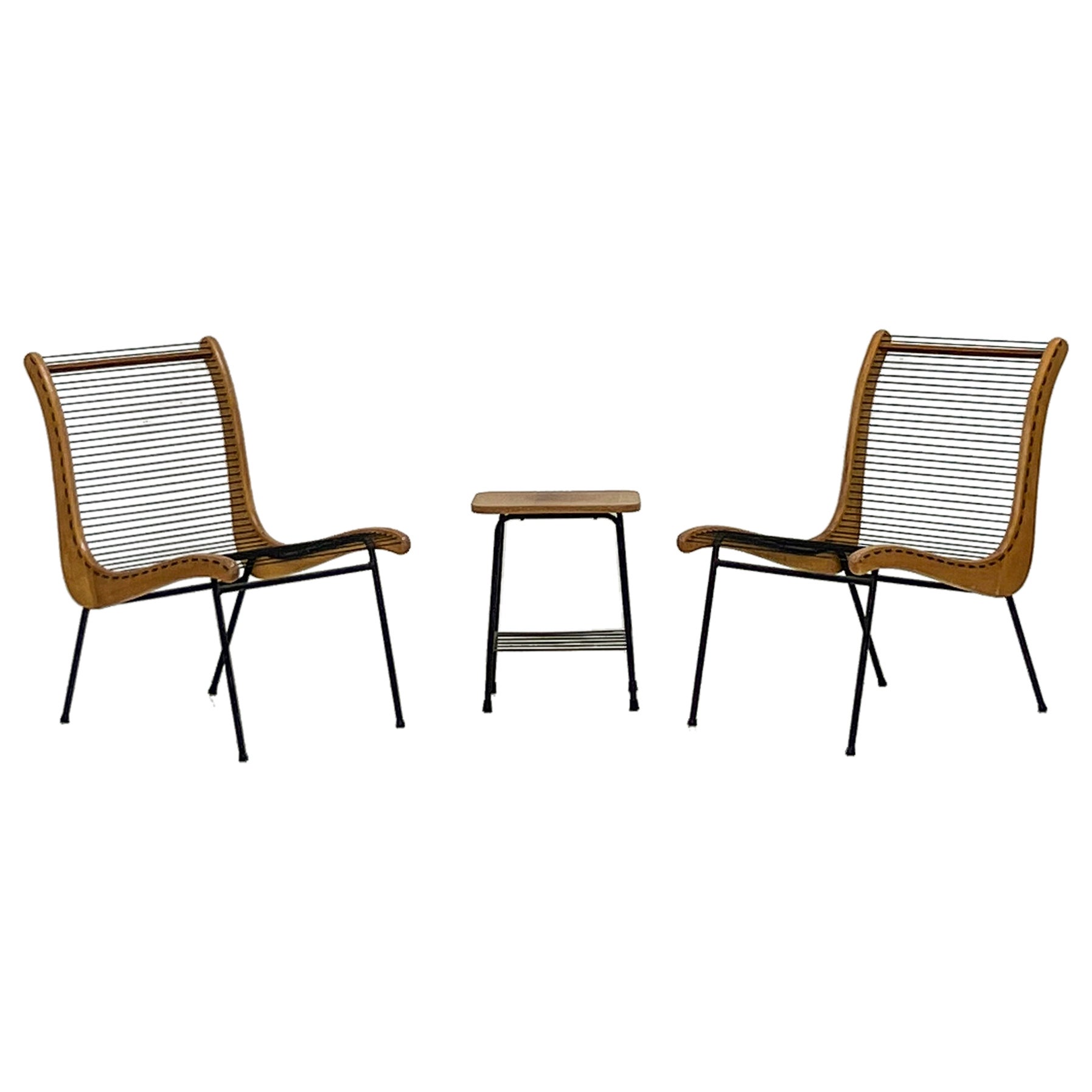String Chairs mit passendem Tisch von Carl Koch, Vermont Tubbs, 1950er Jahre