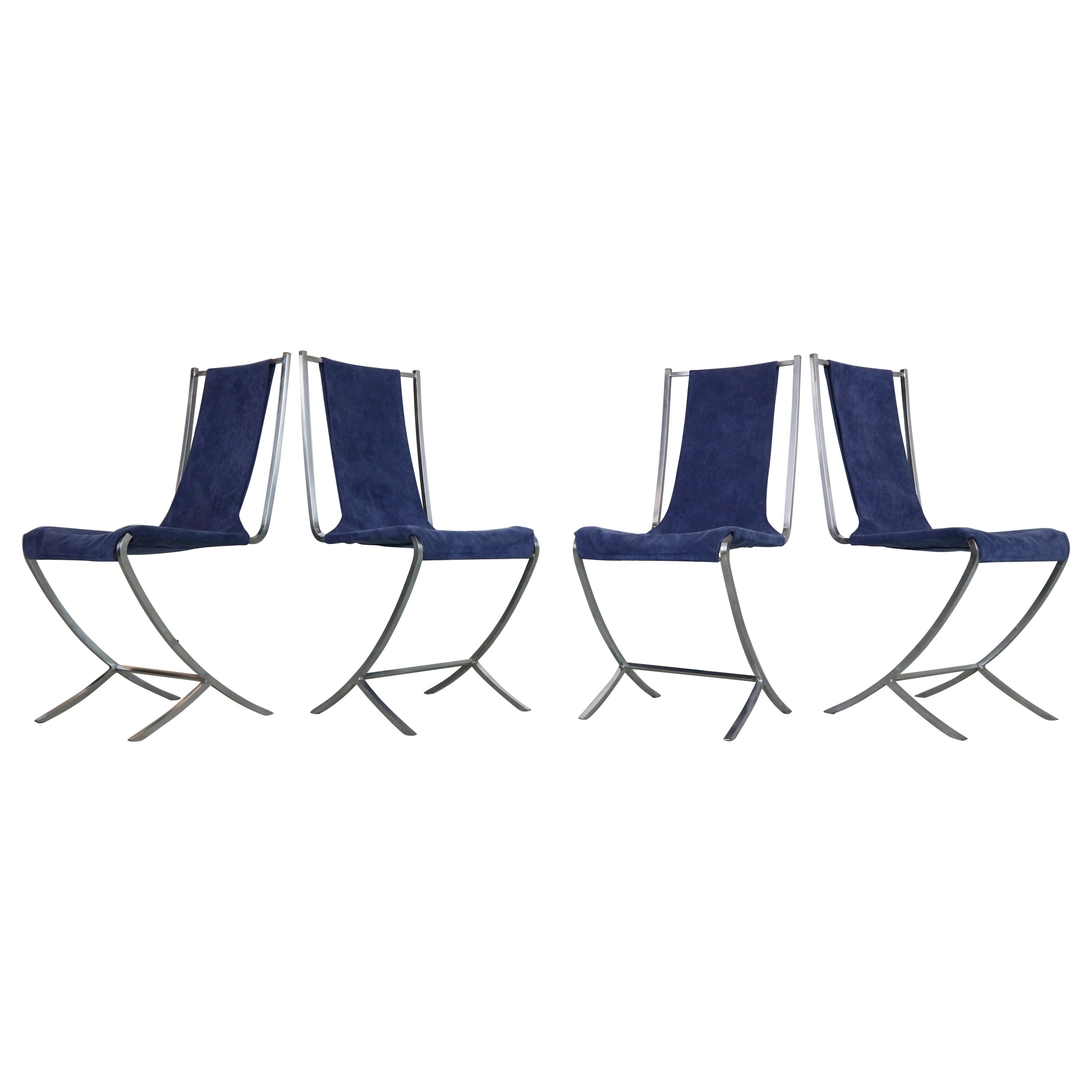 Pierre Cardin - Ensemble de 4 chaises de salle à manger en velours et acier pour la Maison Jansen, 1970 en vente