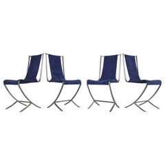 Pierre Cardin Set Of 4 Dinning Chairs Velvet& Steel For Maison Jansen, 1970