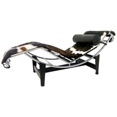 Used Le Corbusier Lounge Chair LC4 , Black Leather For Cassina, Italy, 2010