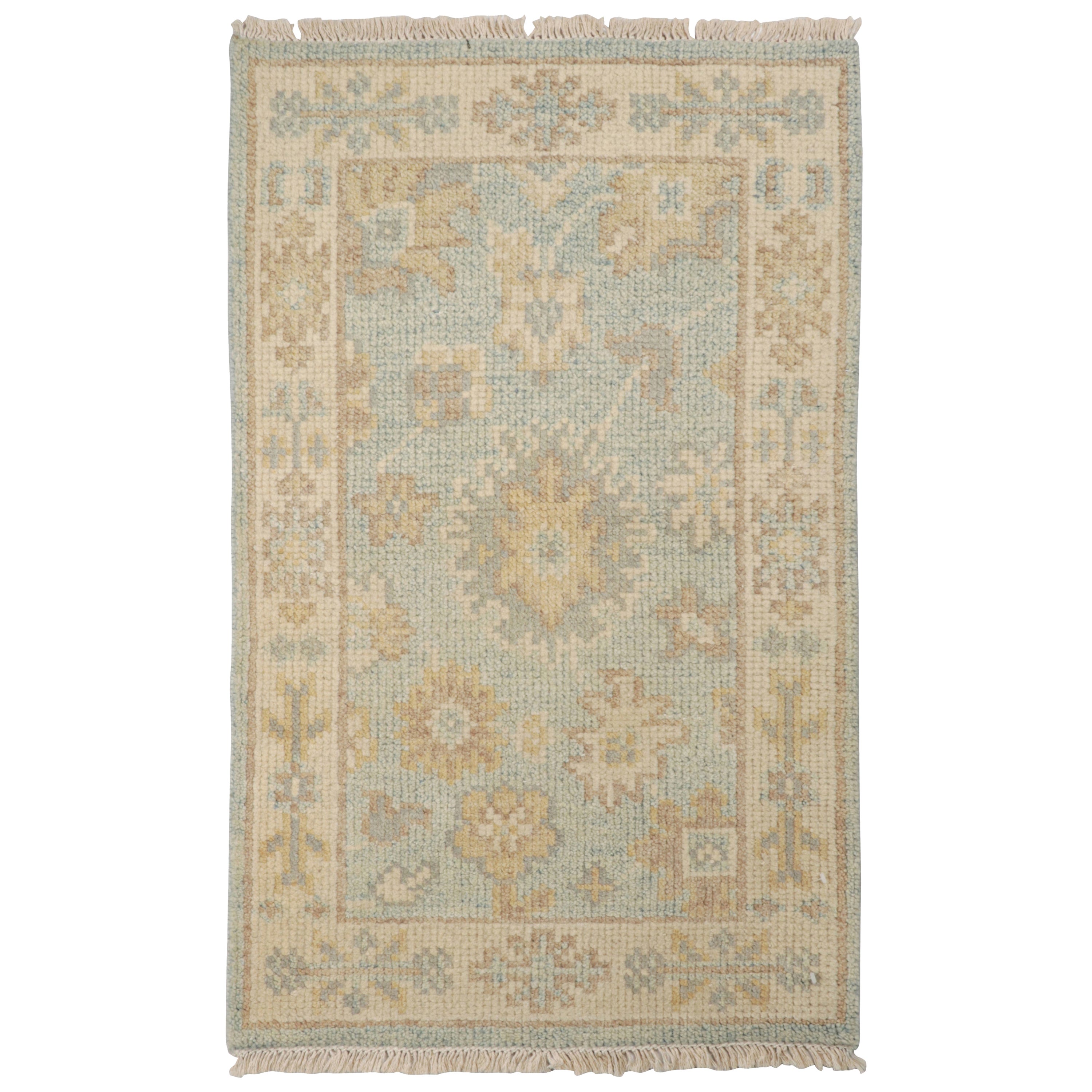 Rug and Kilim’s Oushak Style Rug with Beige-Brown, Blue and Gold Floral ...