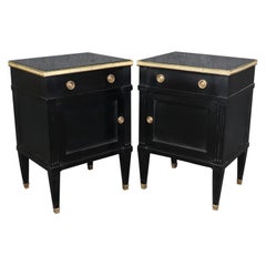 Vintage Pair of Louis XVI Directoire Style Ebonized Nightstands Signed By Maison Jansen 