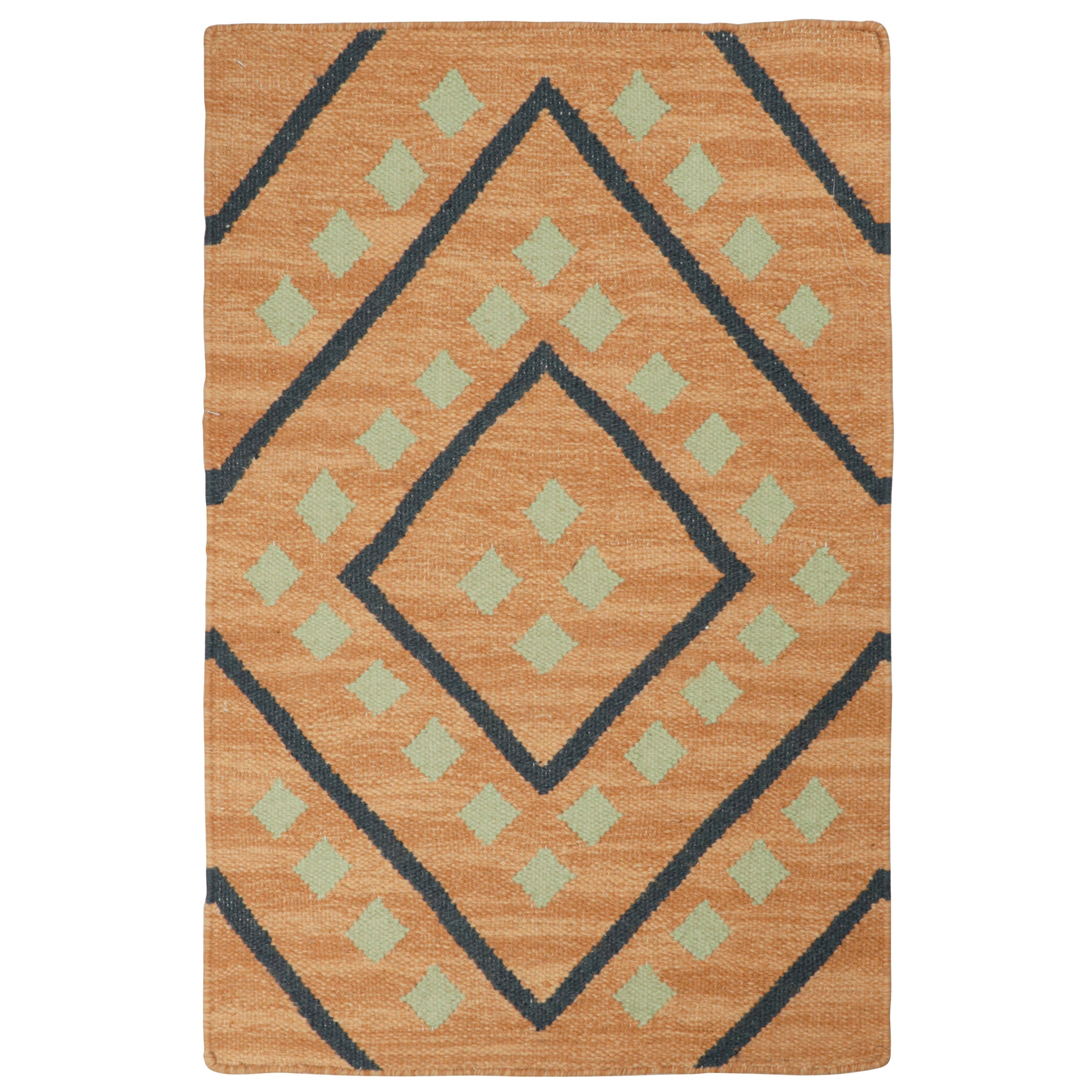 Rug & Kilim’s Tribal style Kilim in Gold with Black & Green Patterns For Sale
