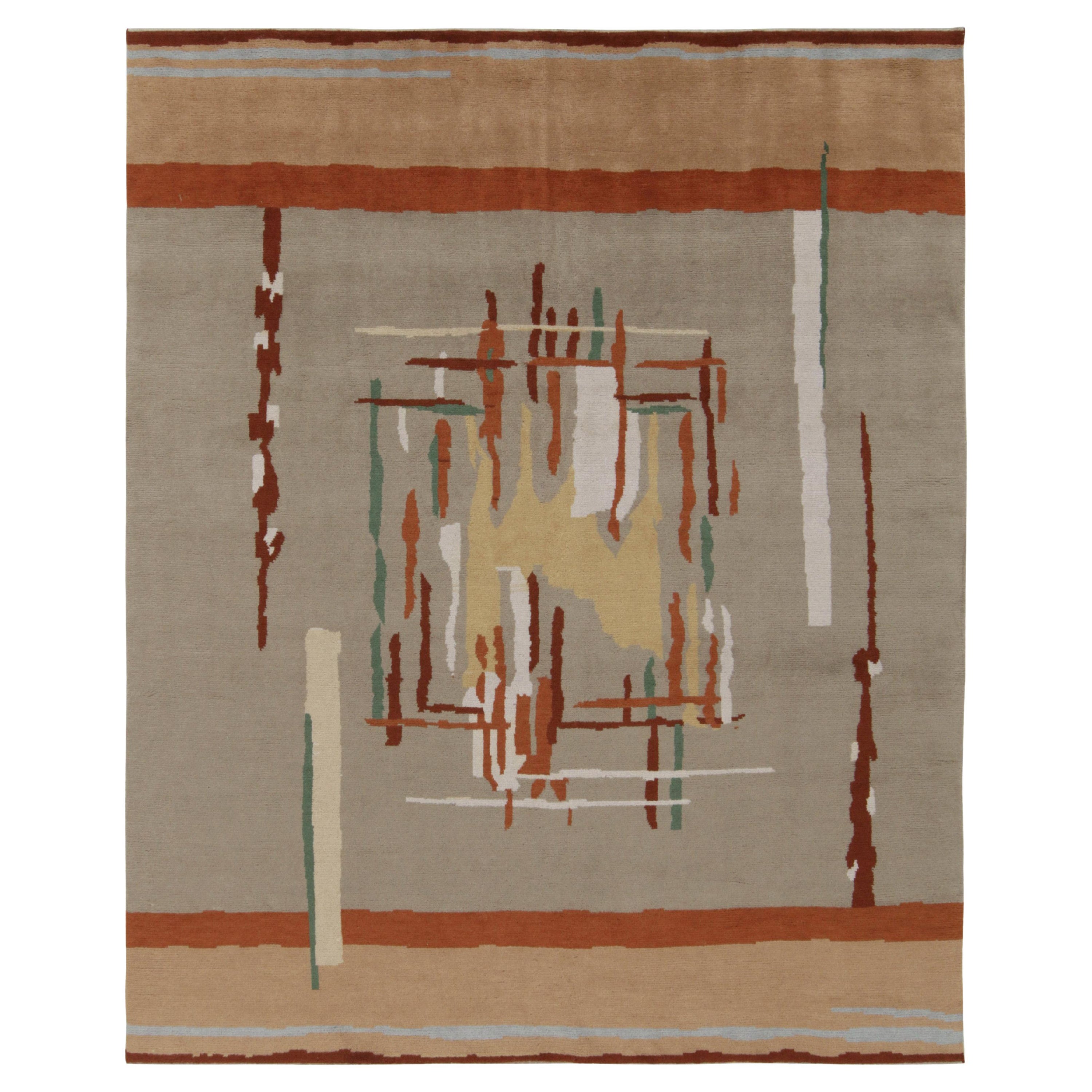 Rug & Kilim's Art Deco Style Teppich in Grau, Orange & Beige Geometrische Muster im Angebot