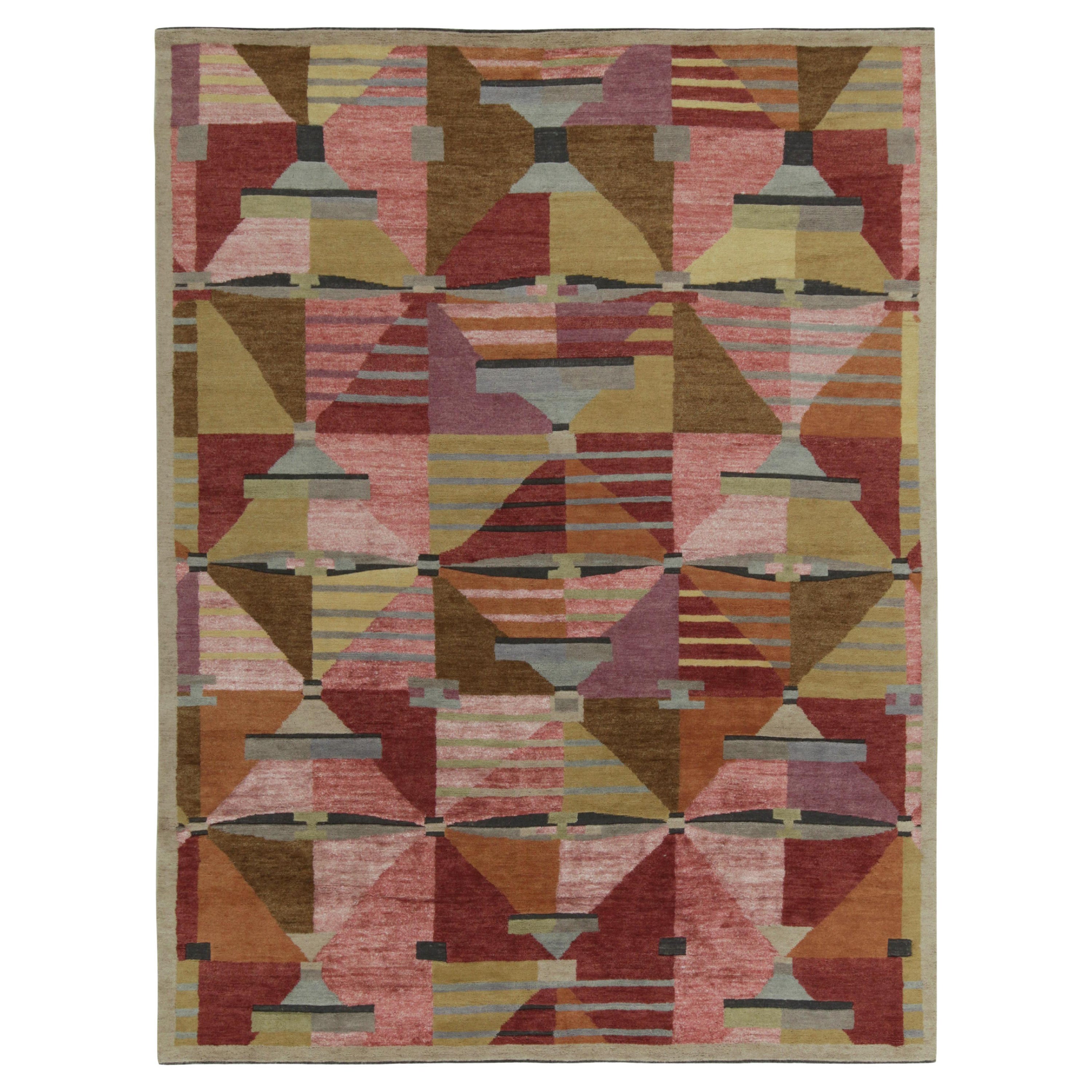 Rug & Kilim’s Swedish Deco Style Rug in Pink, Red and Beige-Brown Patterns For Sale