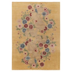 Rug & Kilim’s French Deco Style Rug in Gold with Red and Blue Floral Patterns