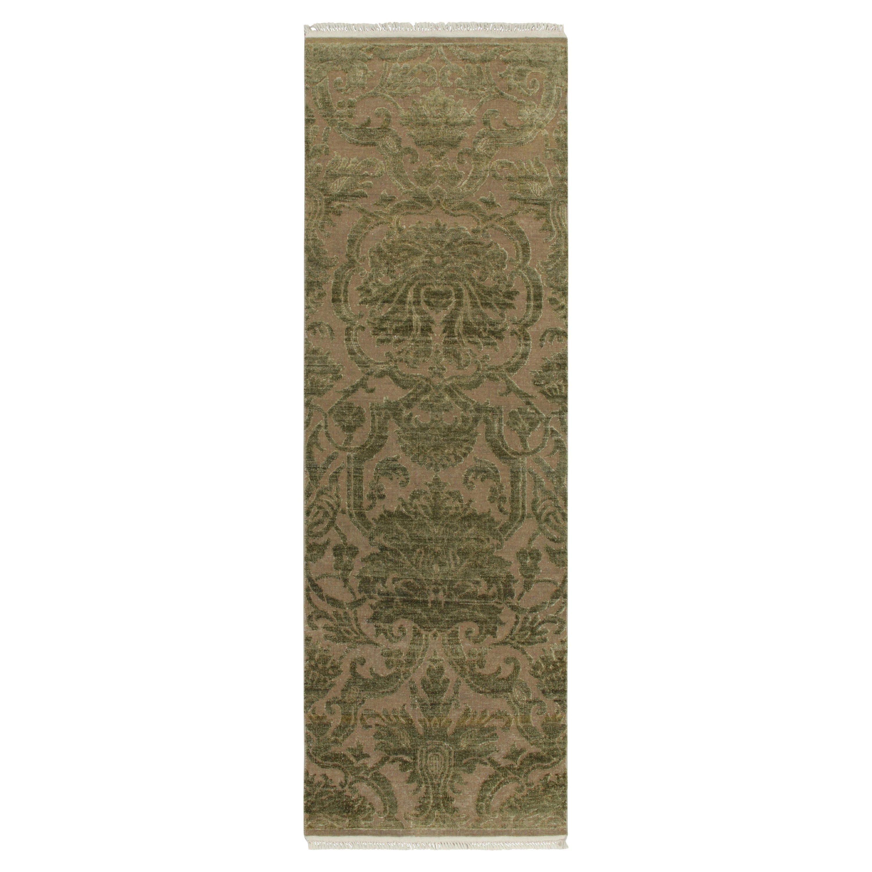 Rug & Kilim’s European Style Runner in Beige with Green Floral Patterns