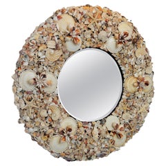 Vintage Round Mirror Covered with Beautiful Sea Shells