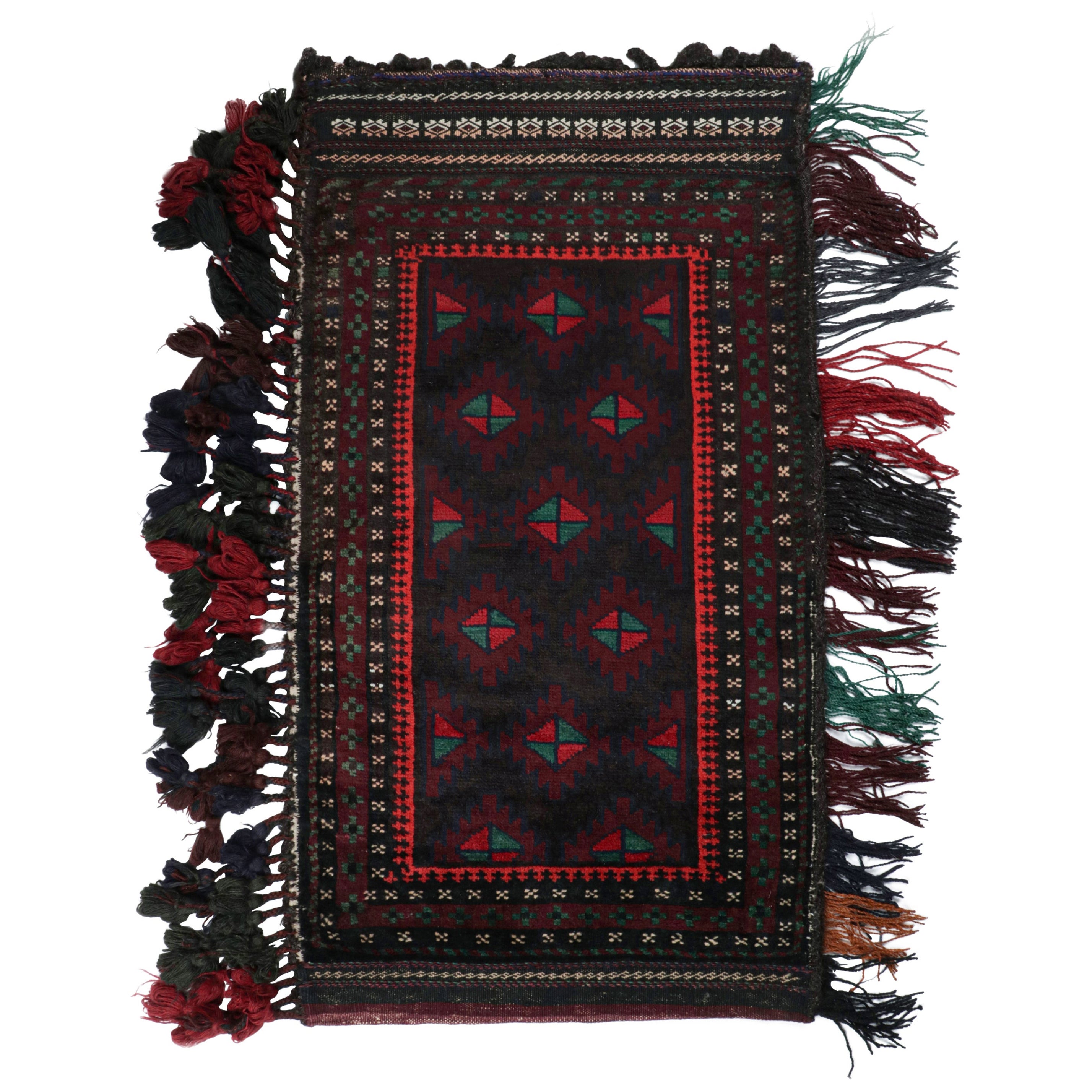 Vintage Baluch Persian rug in Black, Red & Green Patterns from Rug & Kilim For Sale