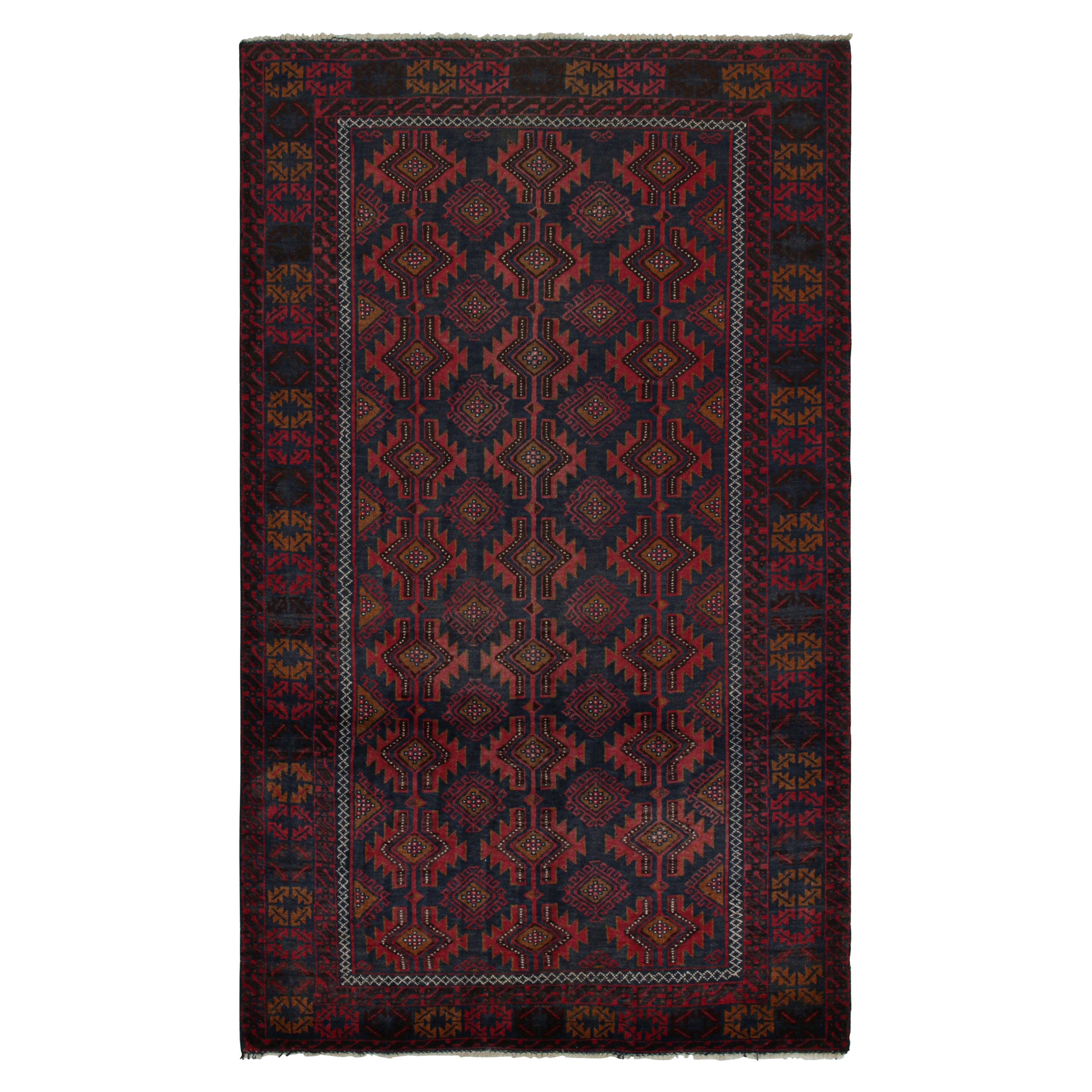 Vintage Baluch Persian rug in Red & Brown on Blue Patterns from Rug & Kilim For Sale