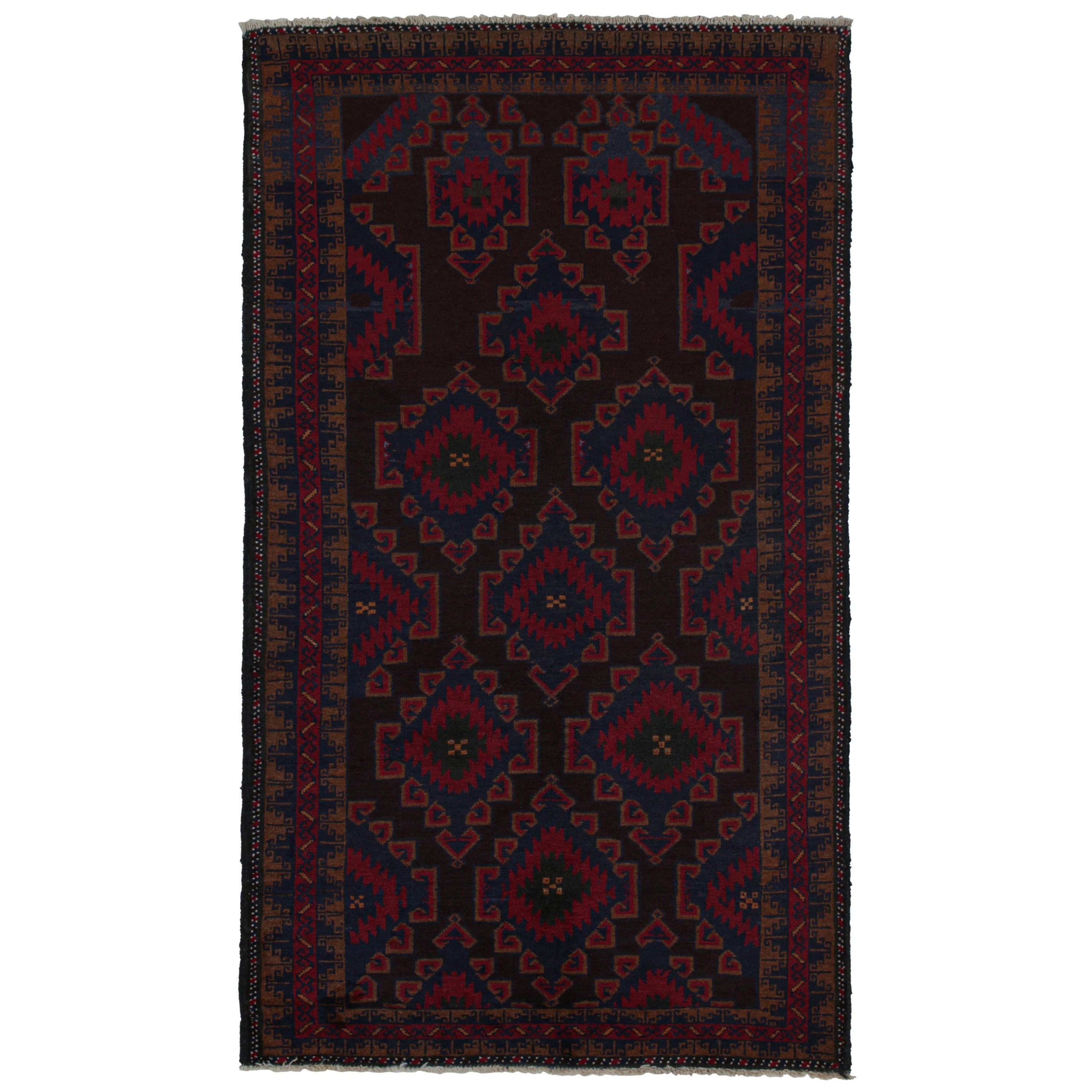 Vintage Baluch Persian runner in Red & Blue on Black Patterns from Rug & Kilim For Sale