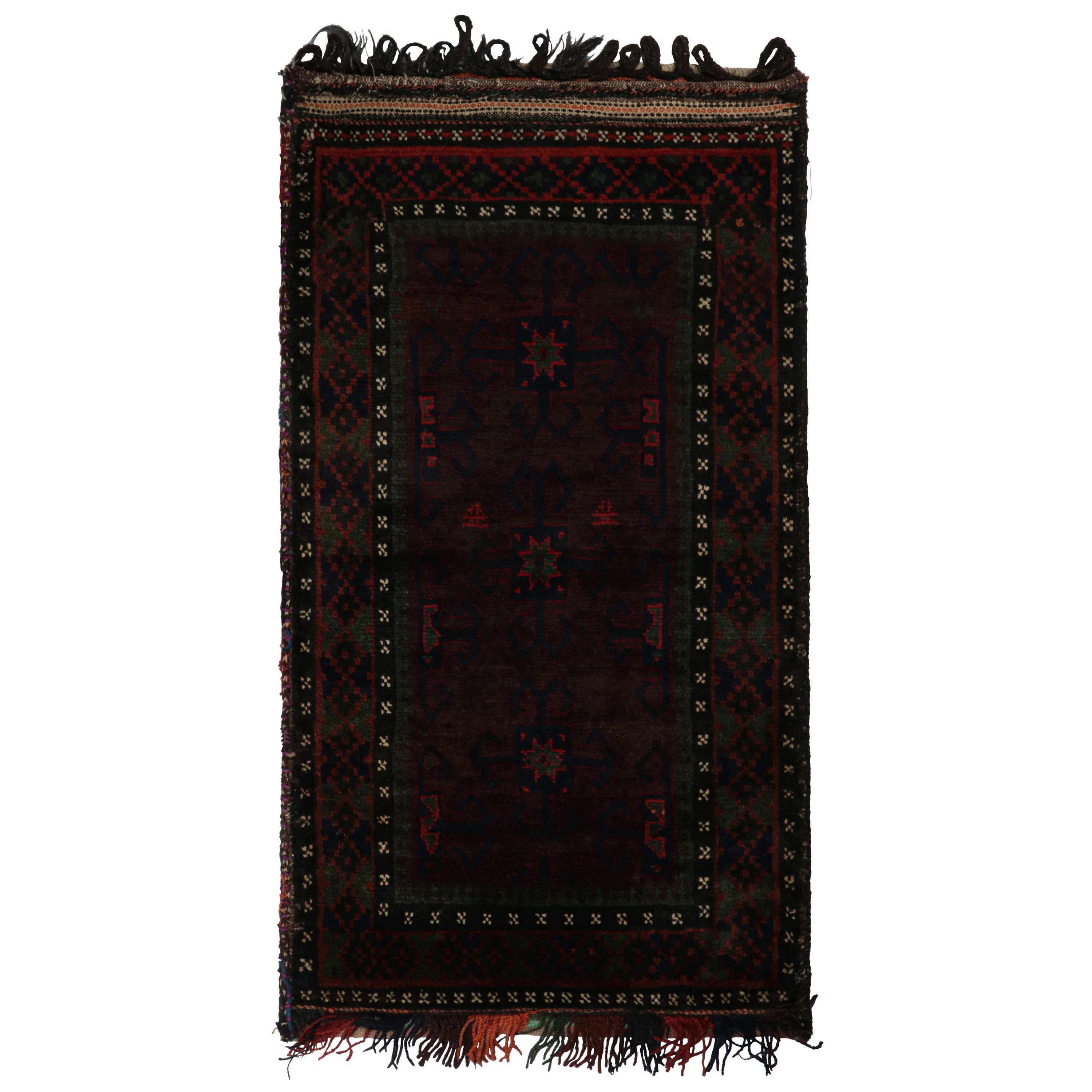 Vintage Baluch Persian rug in Red, Green, Blue & Black Patterns from Rug & Kilim For Sale