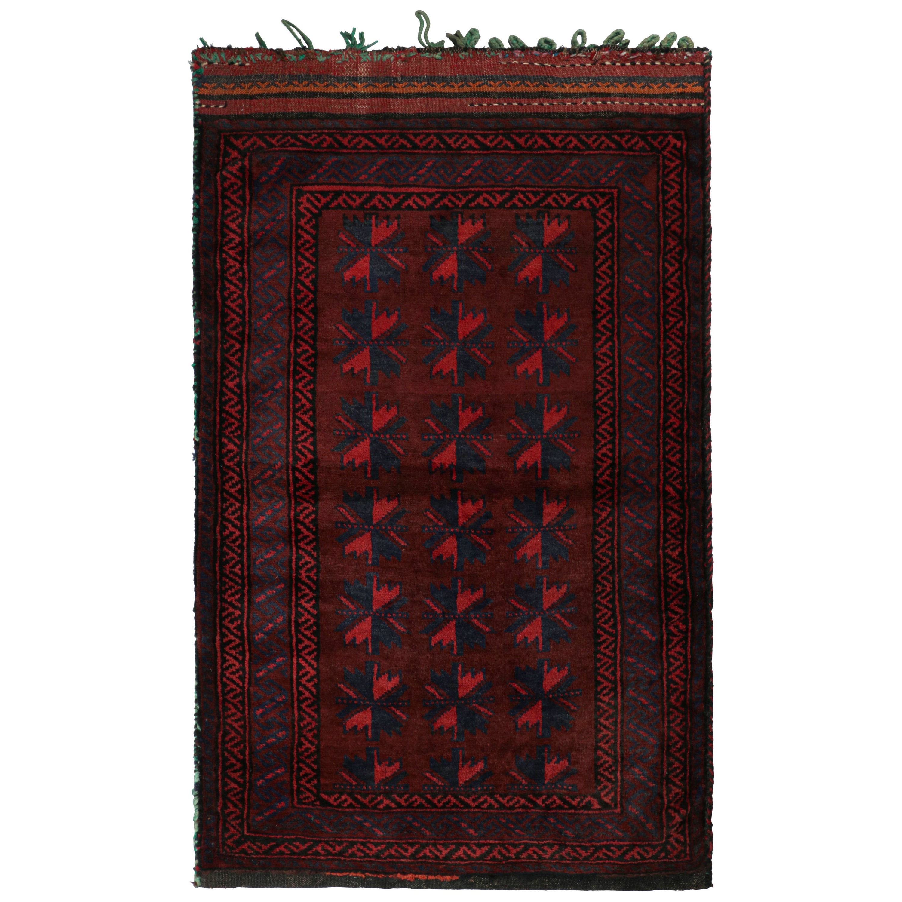 Vintage Baluch Persian rug in Red, Blue & Black Patterns from Rug & Kilim For Sale