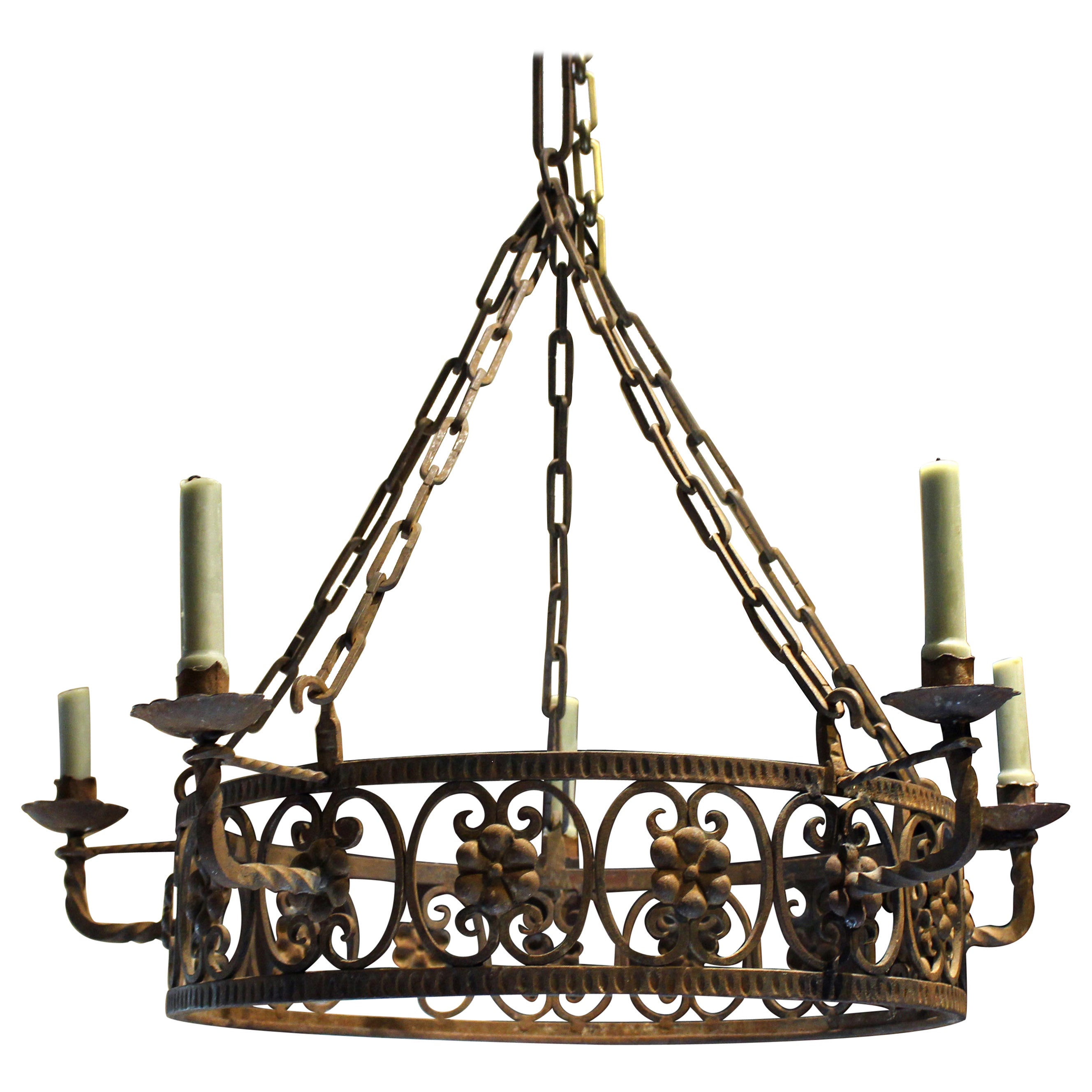 Early 20th Century Wrought Iron 5-candle Chandelier For Sale
