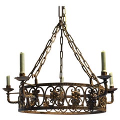Antique Early 20th Century Wrought Iron 5-candle Chandelier
