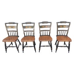 Set of 4 Lambert Hitchcock Ebonized and Gilt Ornate Maple Dining Chairs