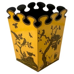 Exotic Chinoiserie Tole Wastepaper Basket/ Trash Can by Cufler & Hughes, London 