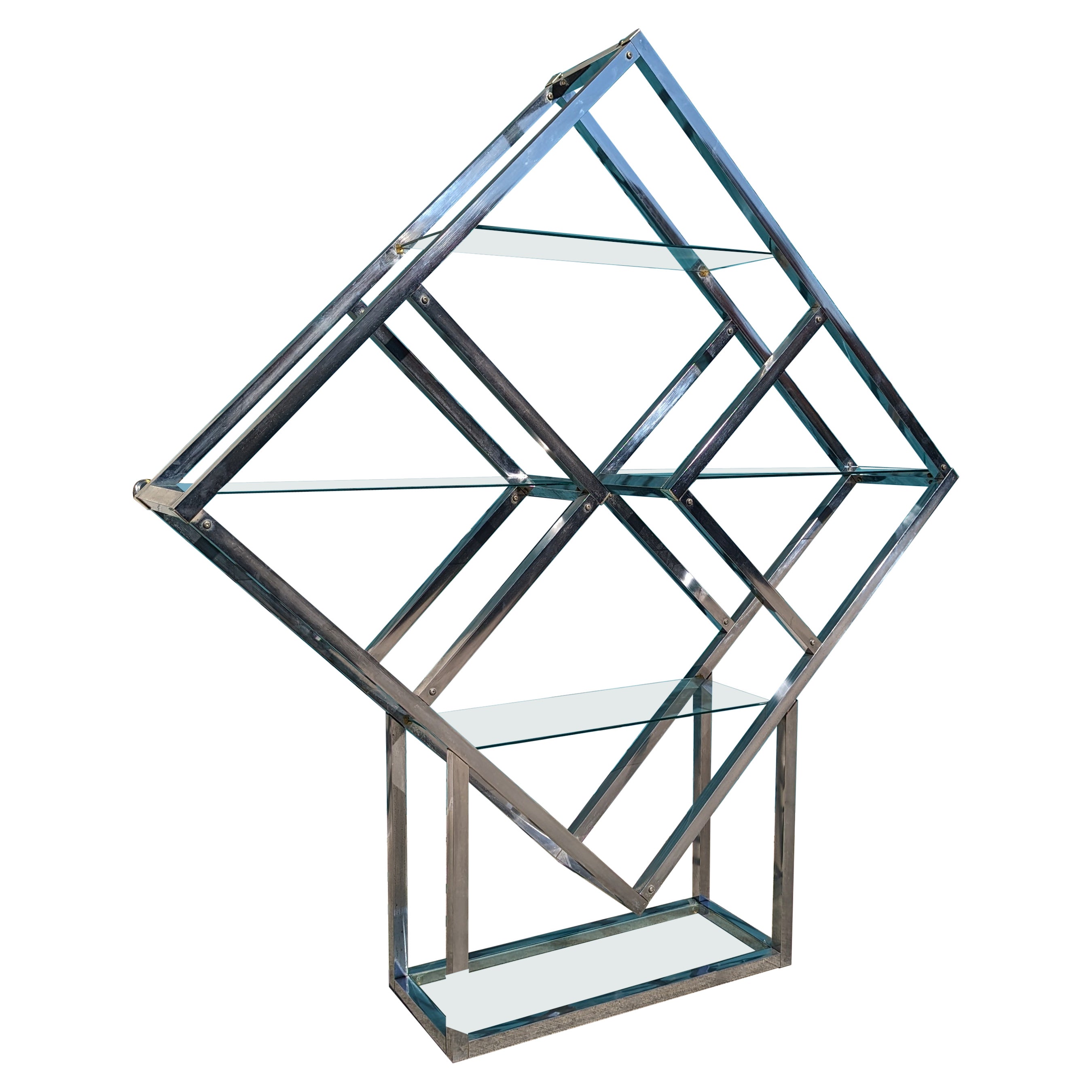 Vintage Postmodern Chrome Diamond Shaped Etagere Shelf, c1970s