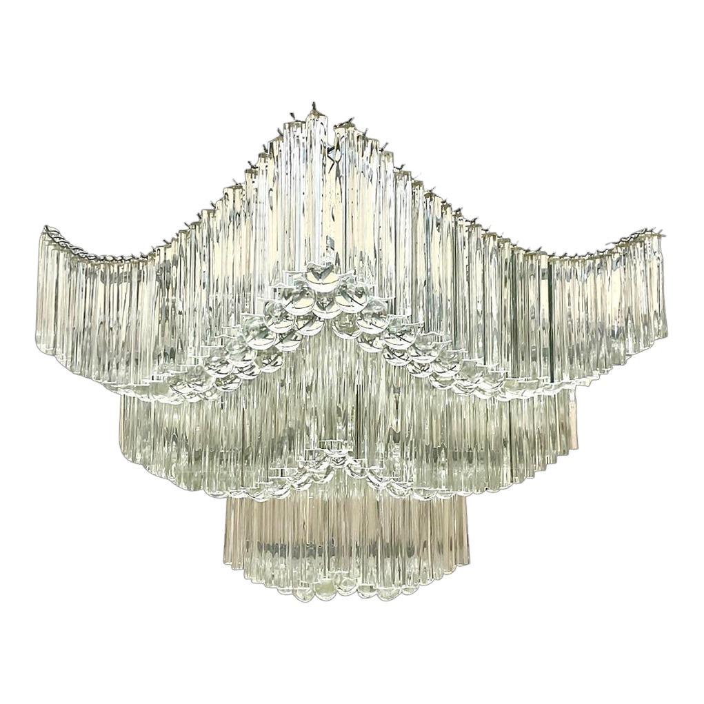 Vintage Mid 20th Century Regency Crystal Rod Chandelier After Venini For Sale